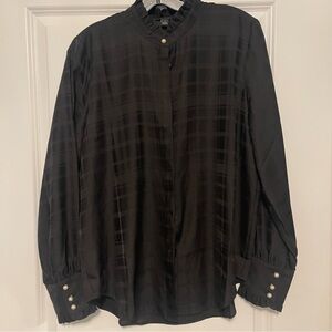 Ann Taylor Plaid Design Blouse with Pearls